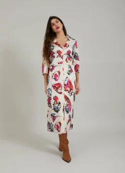 Dress W. Buttons And Butterfly Print