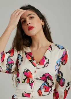 Dress W. Buttons And Butterfly Print