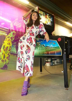 Dress W. Buttons And Butterfly Print