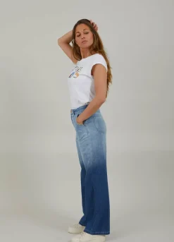 Jeans With Wide Legs And Press Fold