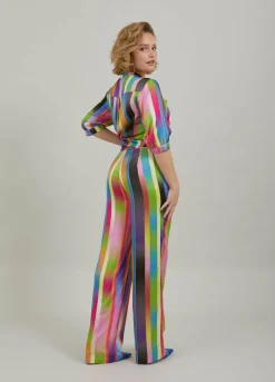 Pants In Faded Stripe Print