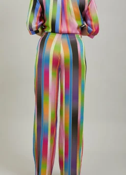 Pants In Faded Stripe Print