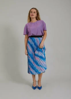 Pleated Skirt W. Faded Stripe Print