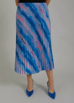 Pleated Skirt W. Faded Stripe Print