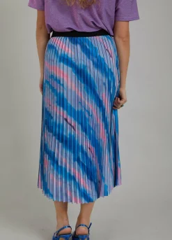 Pleated Skirt W. Faded Stripe Print