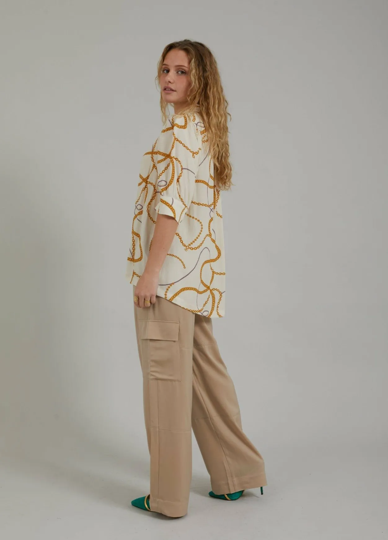 Shirt W. Chain Print And 3/4 Length Sleeves