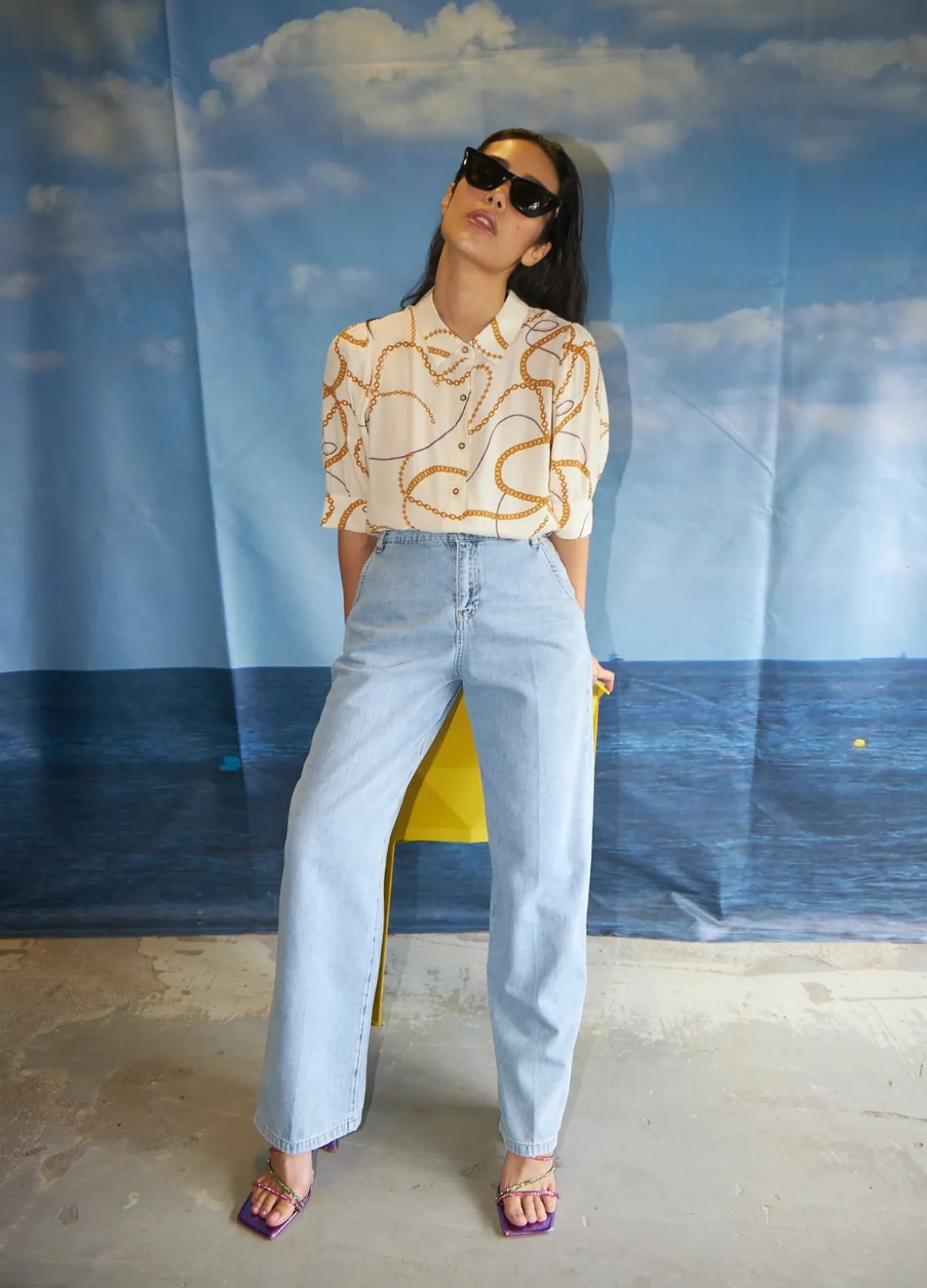 Shirt W. Chain Print And 3/4 Length Sleeves