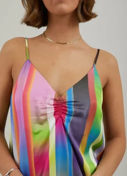 Slip Dress In Faded Stripe Print